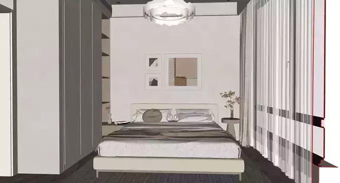  Modern cozy bedroom interior scene