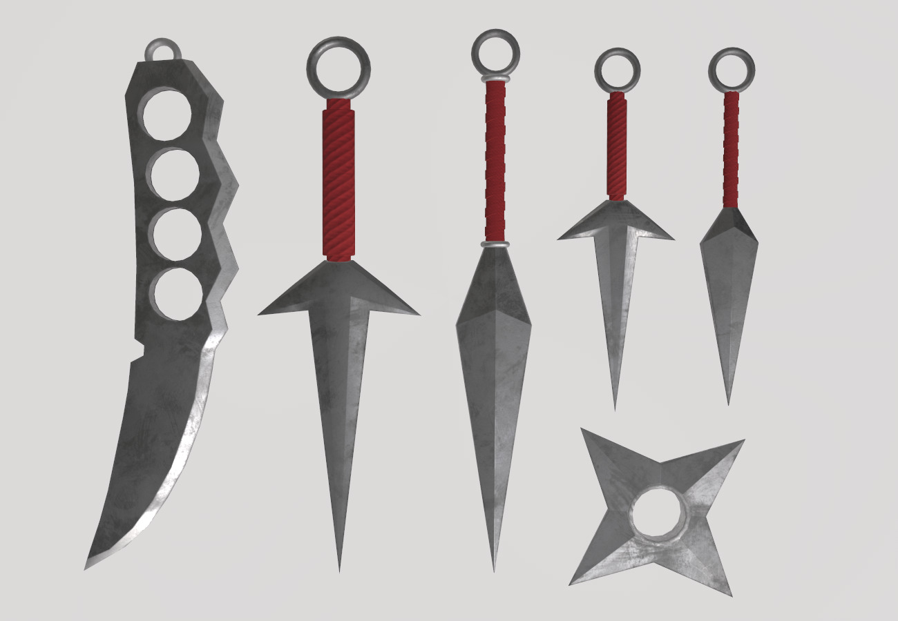 Stylized Low-Poly Ninja Shuriken Kunai Low-poly 3D model_2