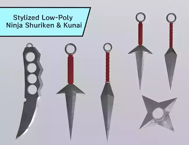 Stylized Low-Poly Ninja Shuriken Kunai