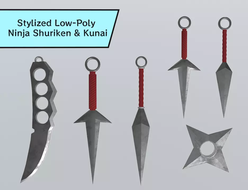 Stylized Low-Poly Ninja Shuriken Kunai Low-poly 3D model_0