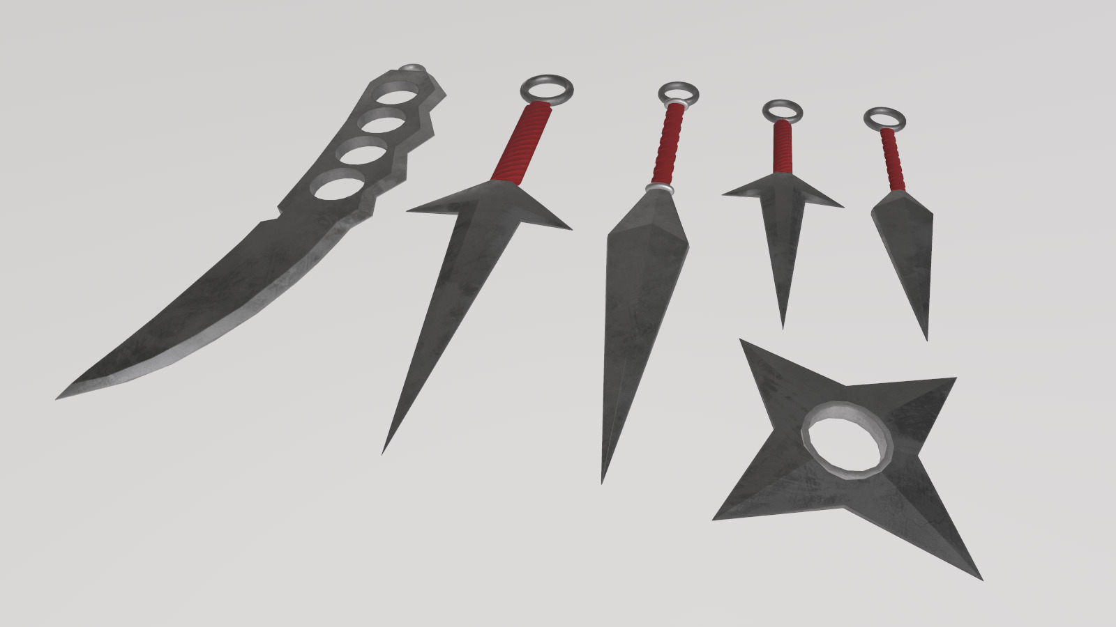 Stylized Low-Poly Ninja Shuriken Kunai Low-poly 3D model_3