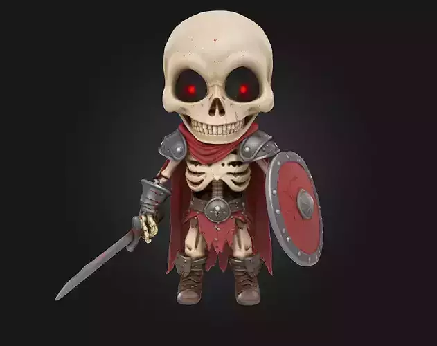 Chibi Skeleton Warrior  Stylized Fantasy 3D Print Model