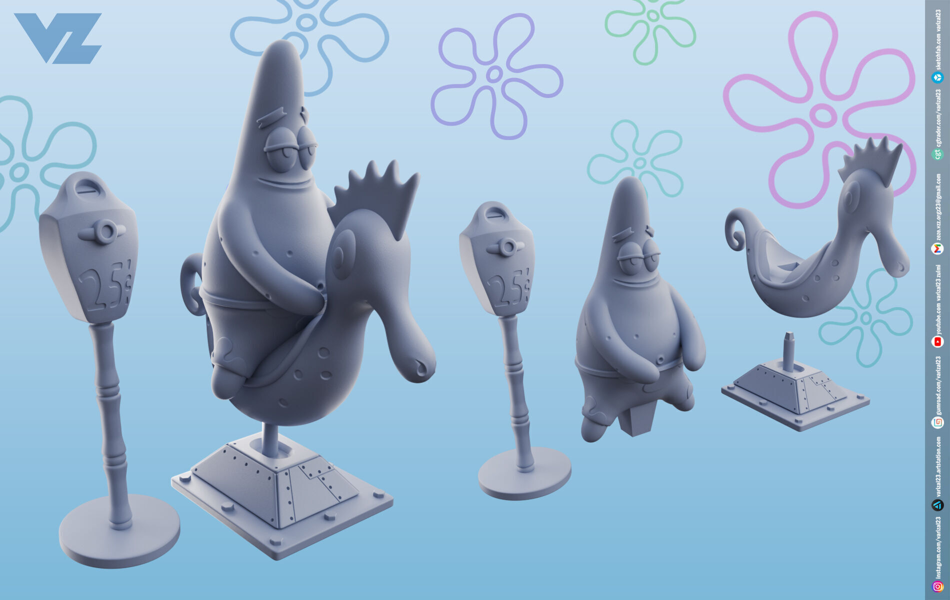 Patrick Star with Seahorses - SpongeBob SquarePants 3D print model_1