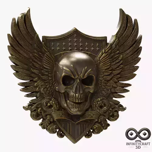Winged Skull Emblem Epic Gothic Relief for CNC or 3D print model