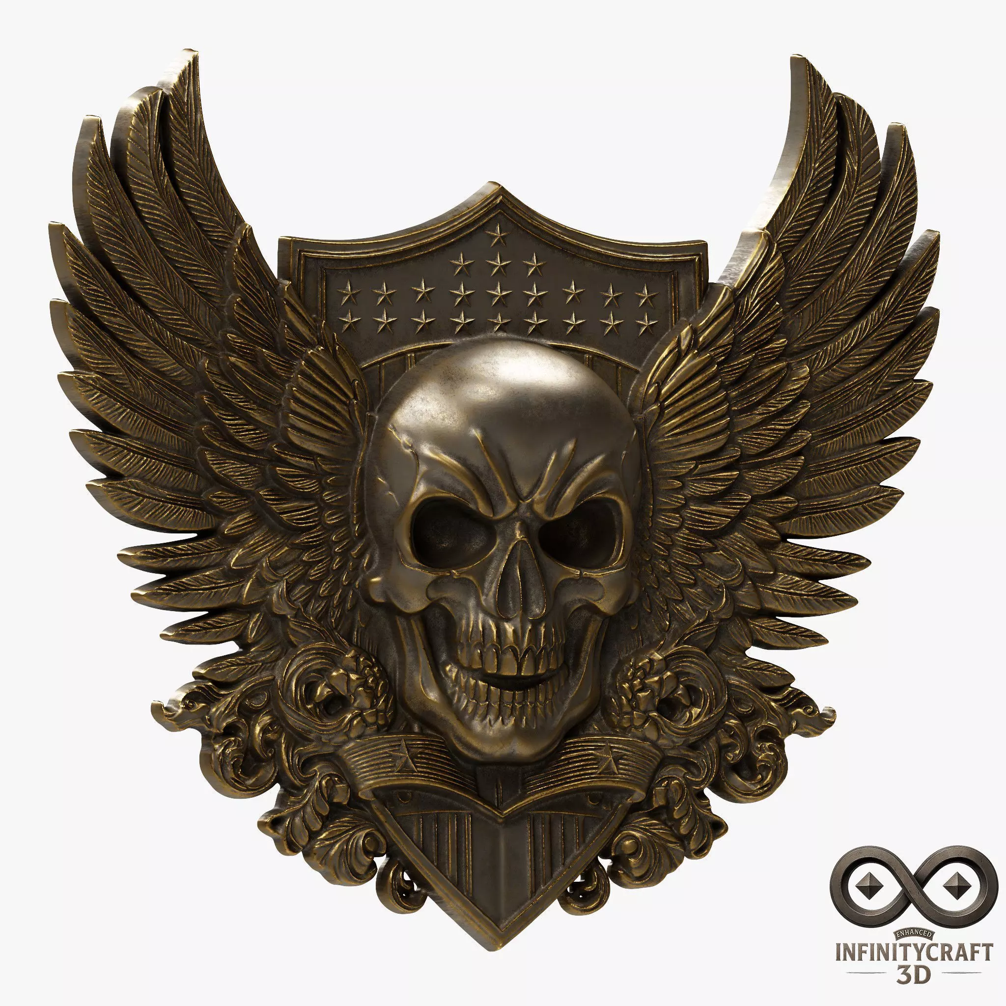 Winged Skull Emblem Epic Gothic Relief for CNC or 3D print model_0
