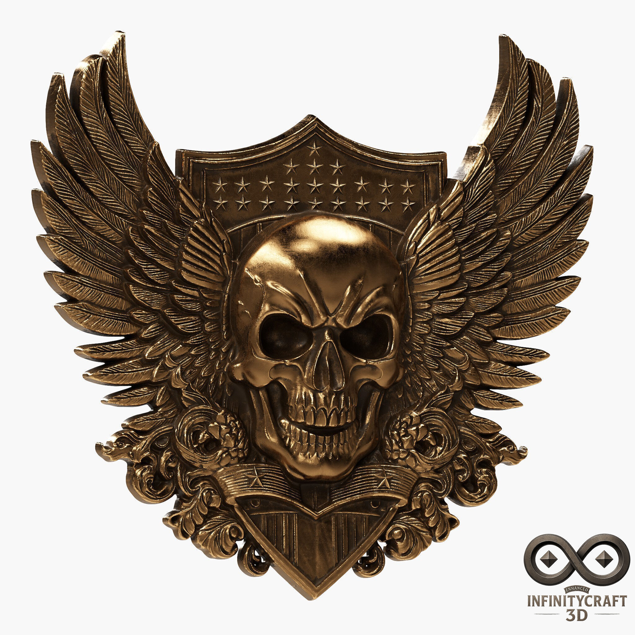 Winged Skull Emblem Epic Gothic Relief for CNC or 3D print model_1