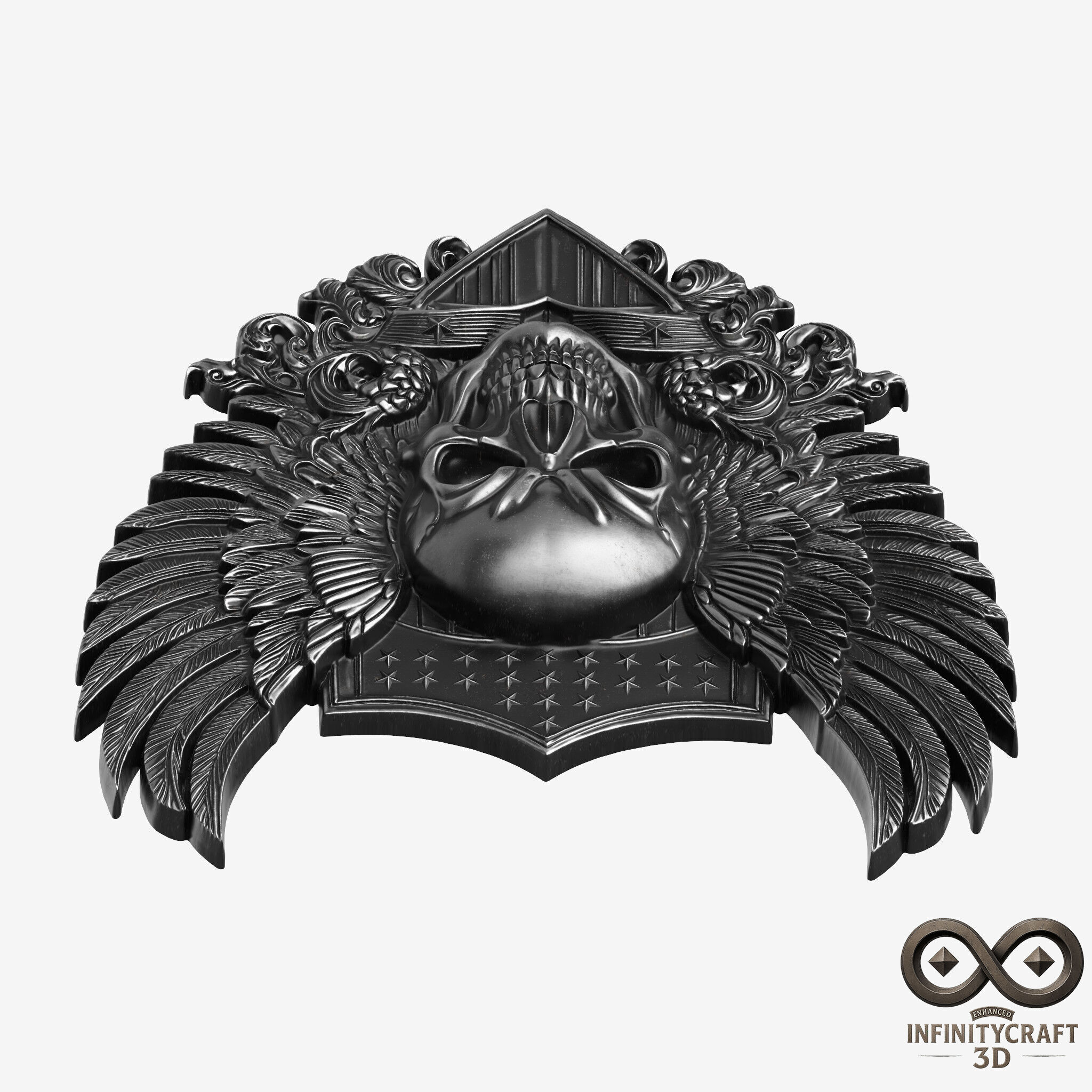 Winged Skull Emblem Epic Gothic Relief for CNC or 3D print model_4