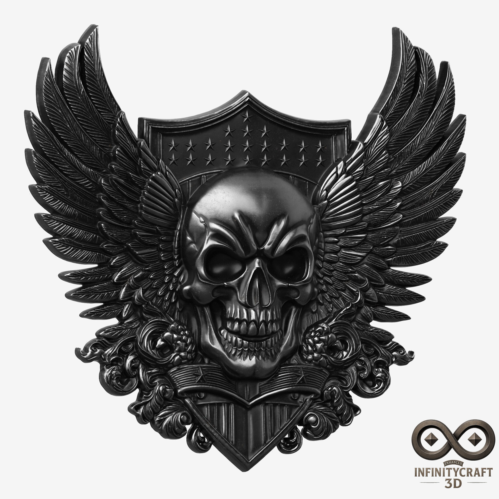 Winged Skull Emblem Epic Gothic Relief for CNC or 3D print model_2