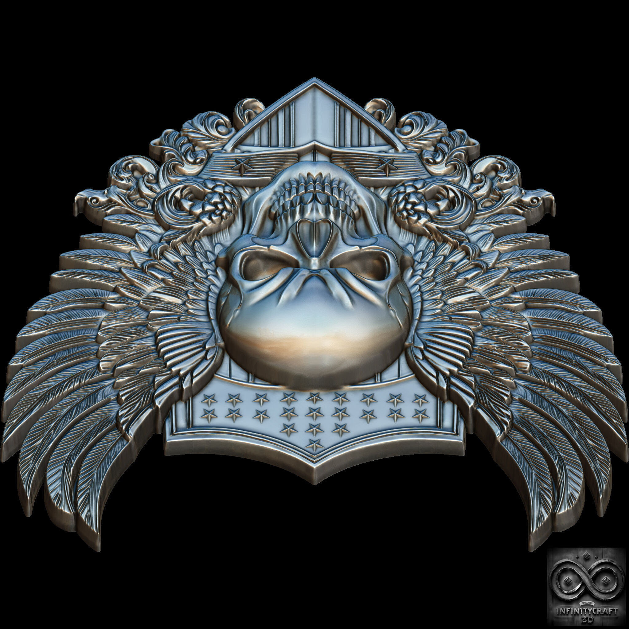Winged Skull Emblem Epic Gothic Relief for CNC or 3D print model_8