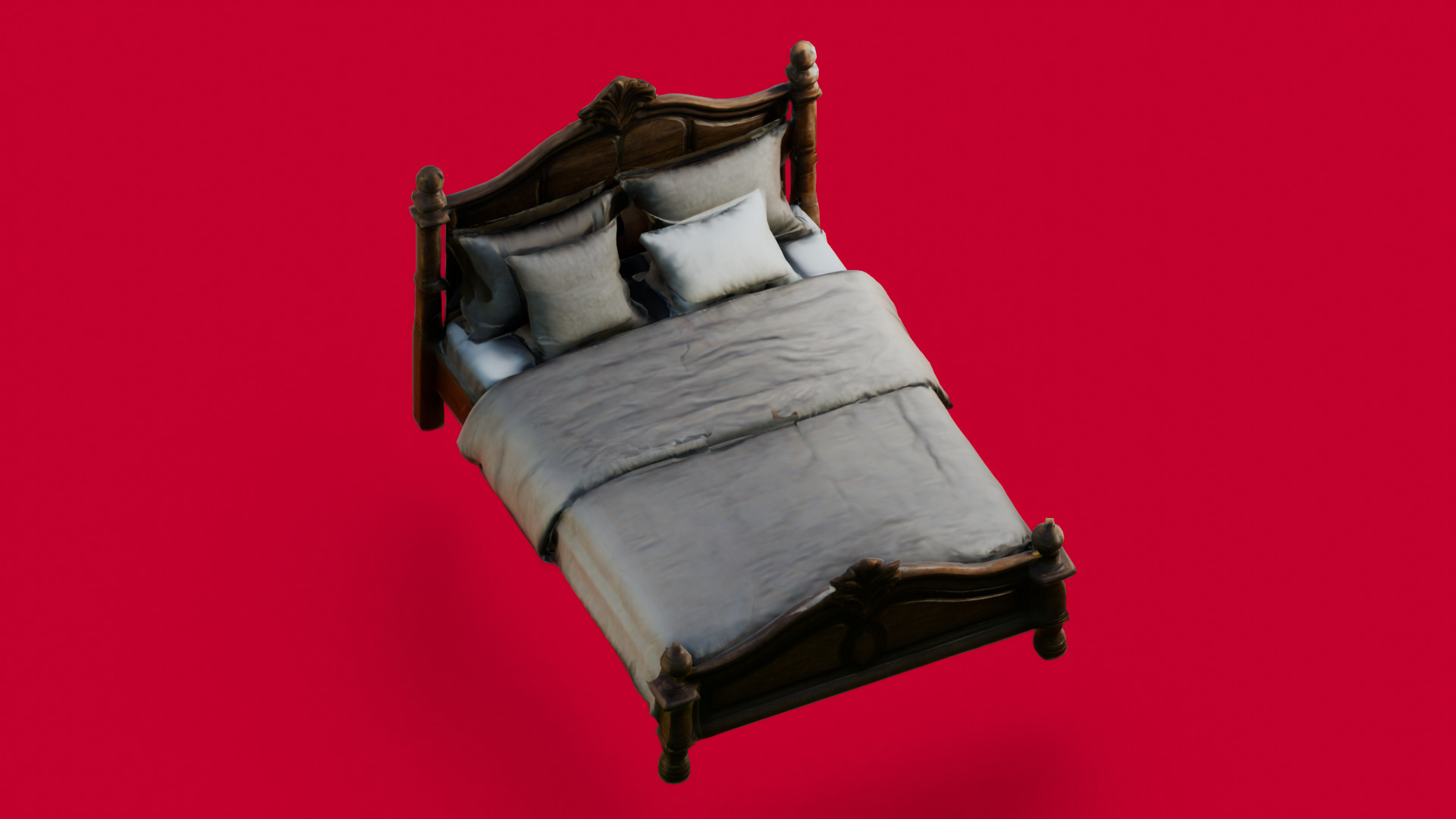 Realistic Bed Low-poly 3D model_2