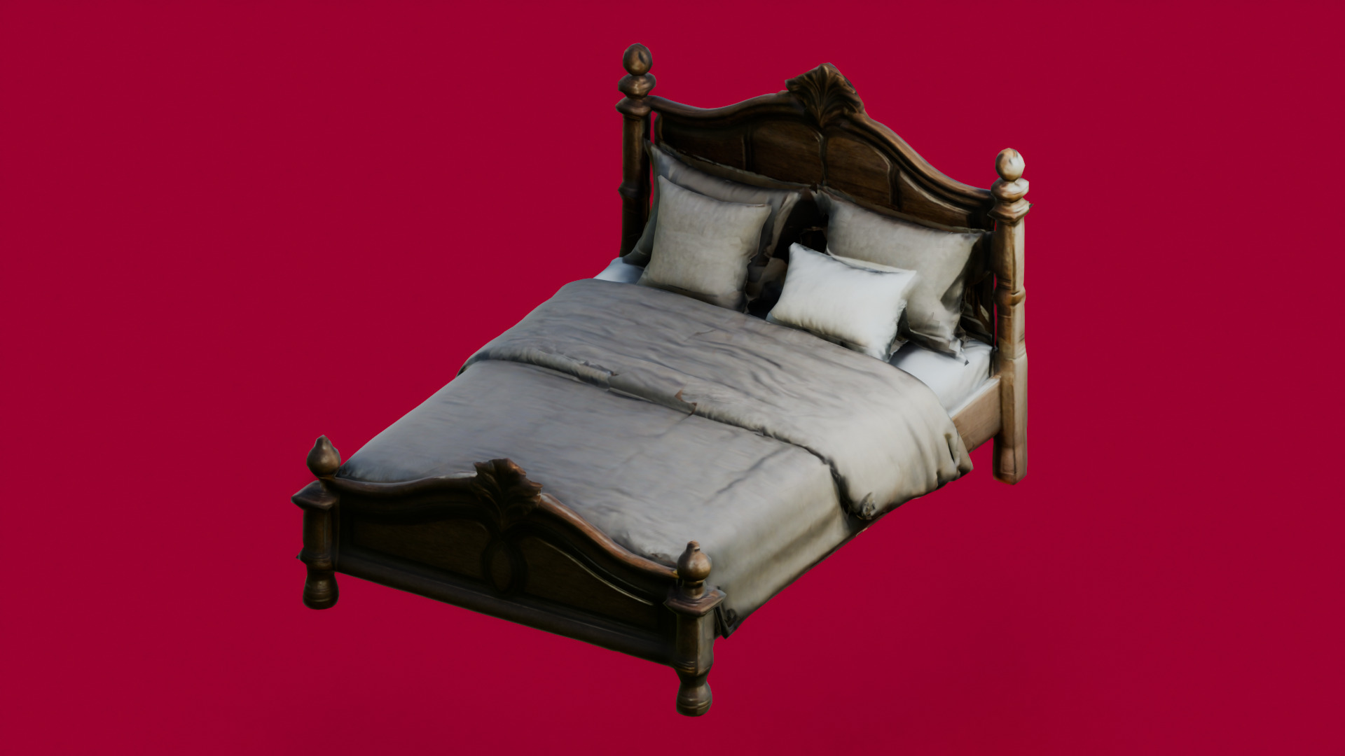 Realistic Bed Low-poly 3D model_1