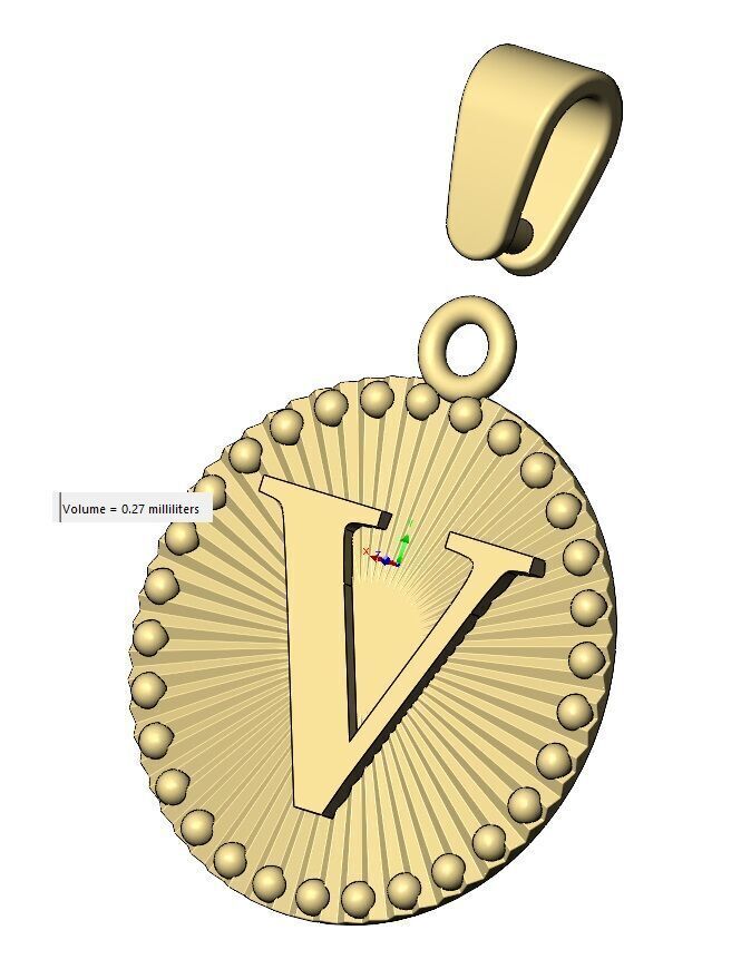 V letter initial faceted sunrays beaded coin pendant charm 3D print model_15