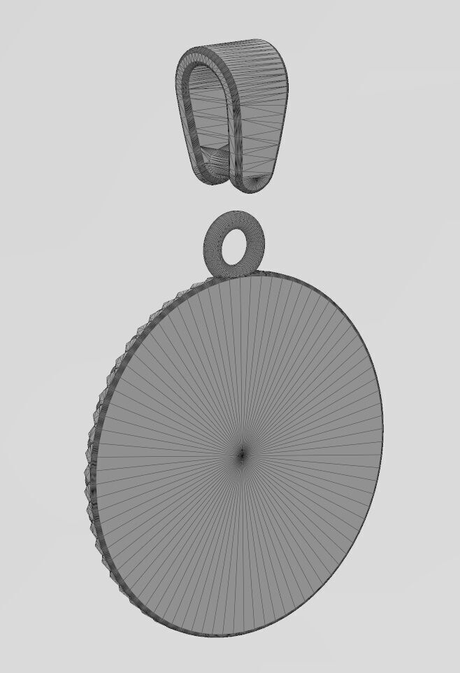 V letter initial faceted sunrays beaded coin pendant charm 3D print model_14