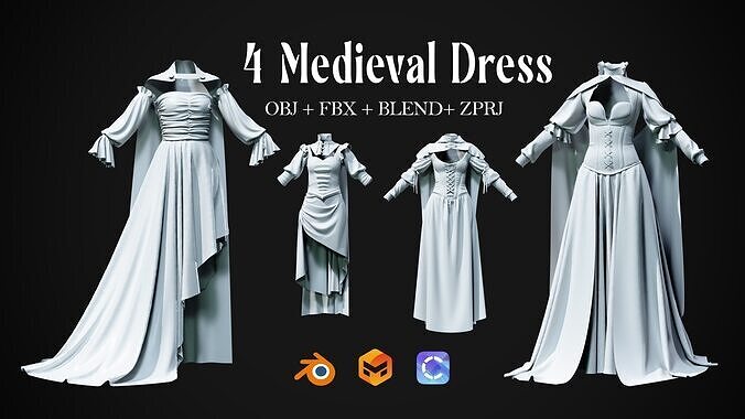 4 Medieval Dress 3D model