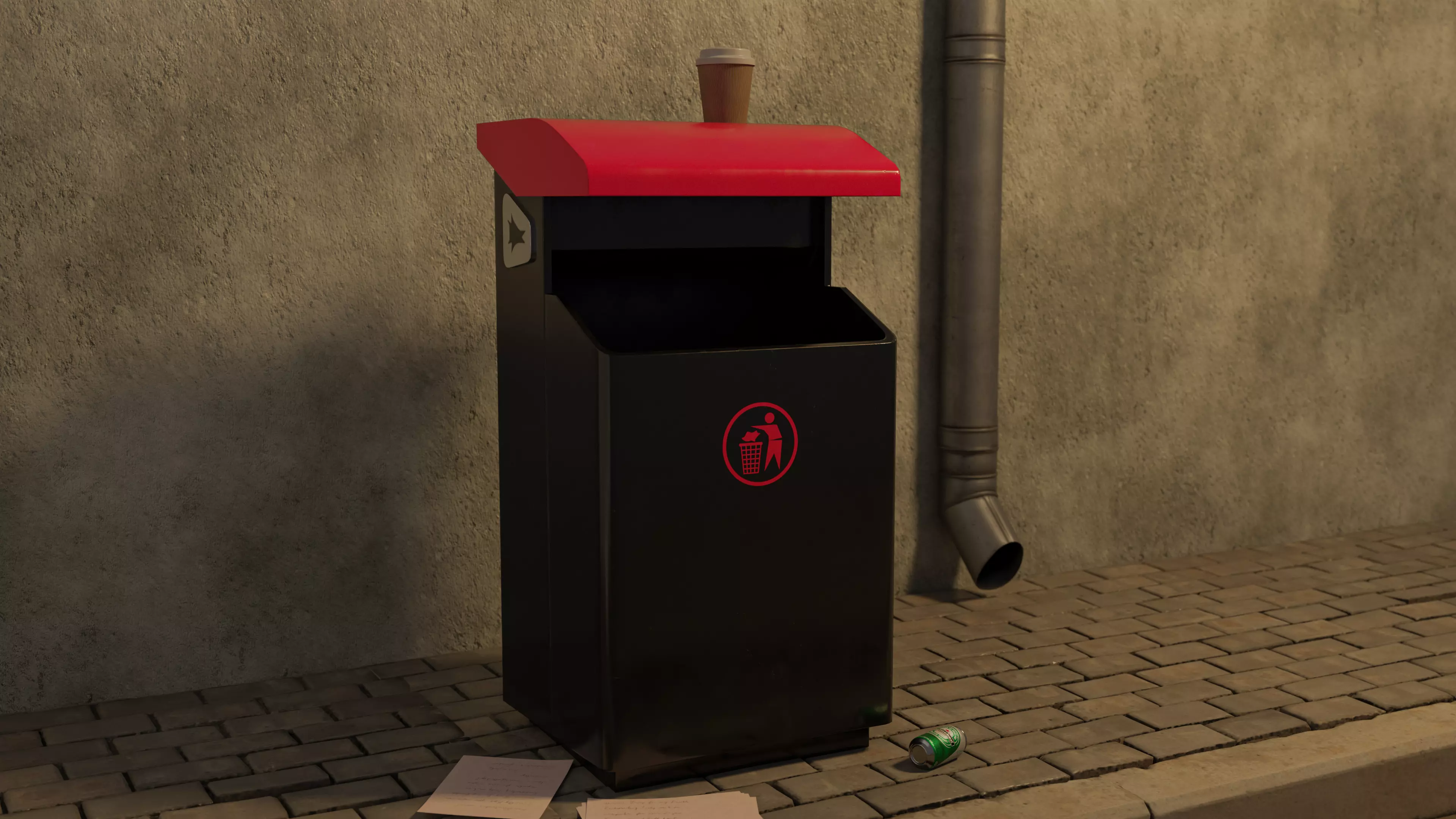Modern trash can Low-poly 3D model_0