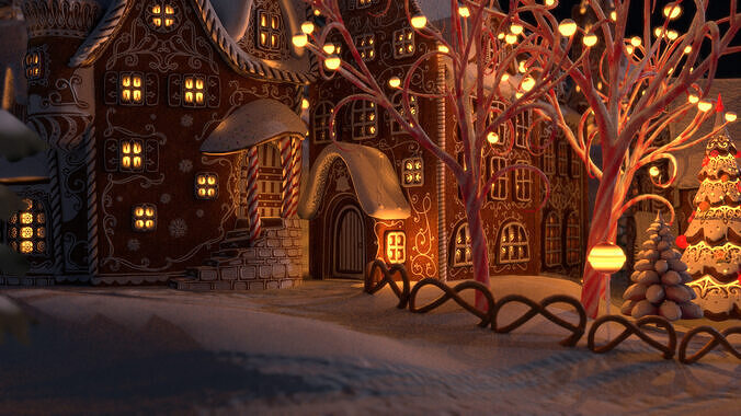 Gingerbread Village Low-poly 3D model 5