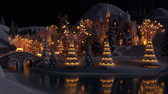 Gingerbread Village Low-poly 3D model 4