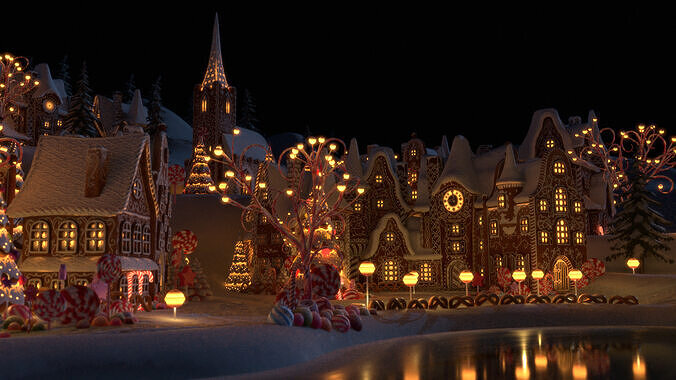 Gingerbread Village Low-poly 3D model 2