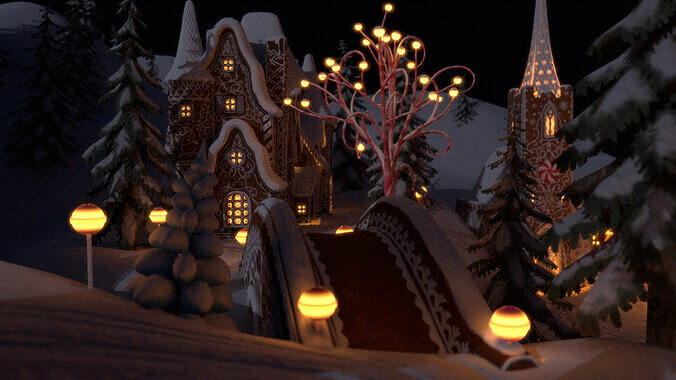 Gingerbread Village Low-poly 3D model 7