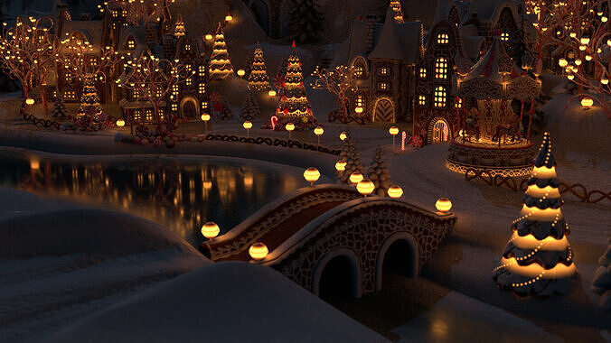 Gingerbread Village Low-poly 3D model 3