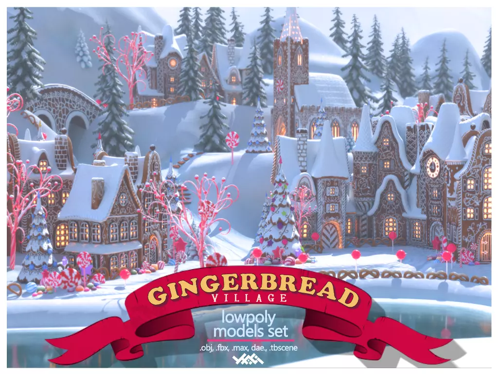 Gingerbread Village Low-poly 3D model_0