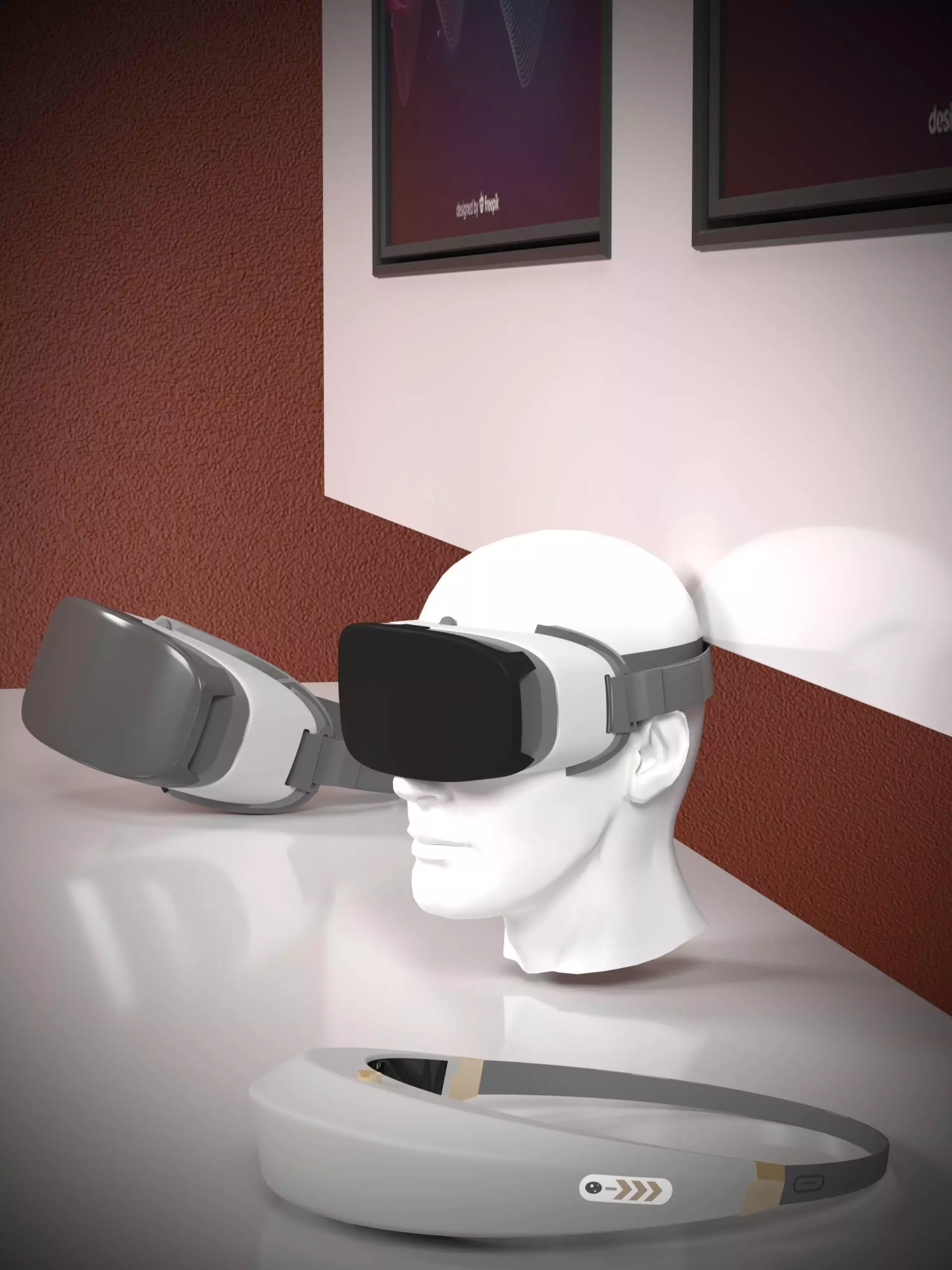 VR Headset Display Stand with Shelves and TVs 3D model_0