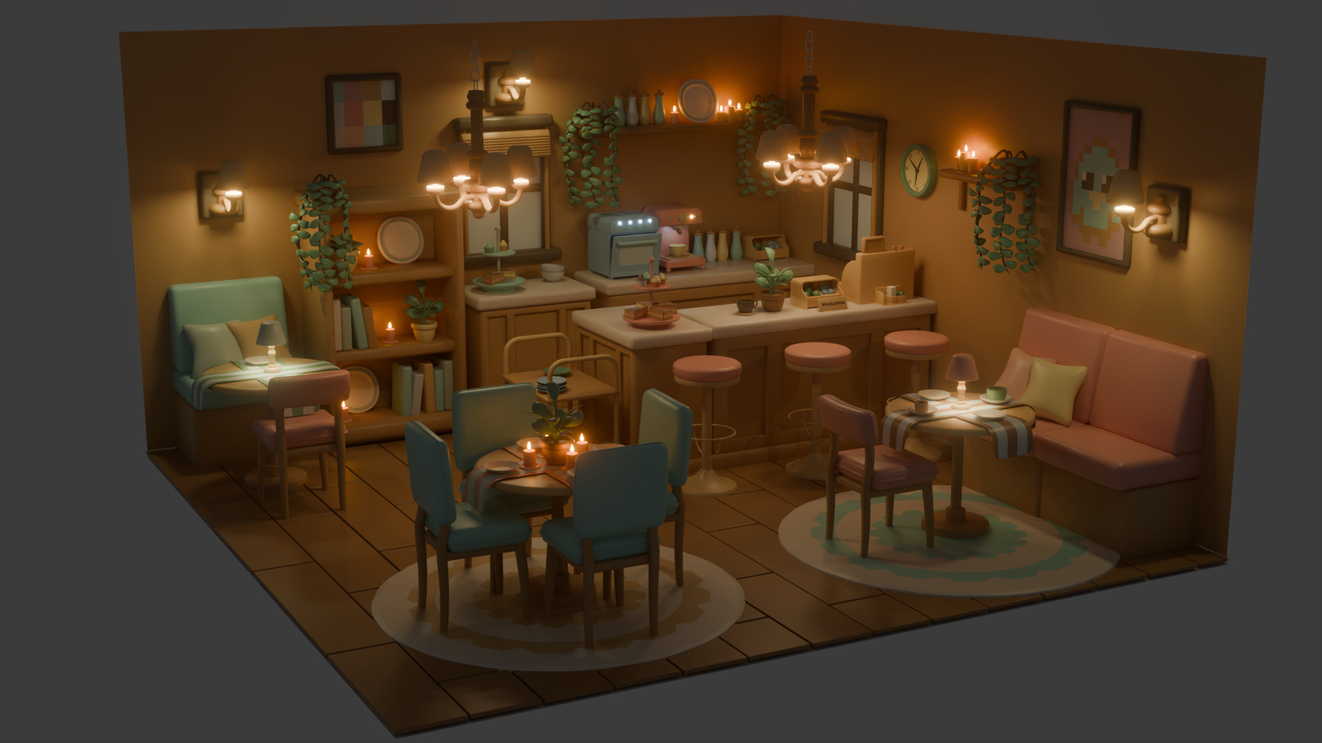 Cozy Cafe 3D Game Asset Pack Low-poly 3D model_4