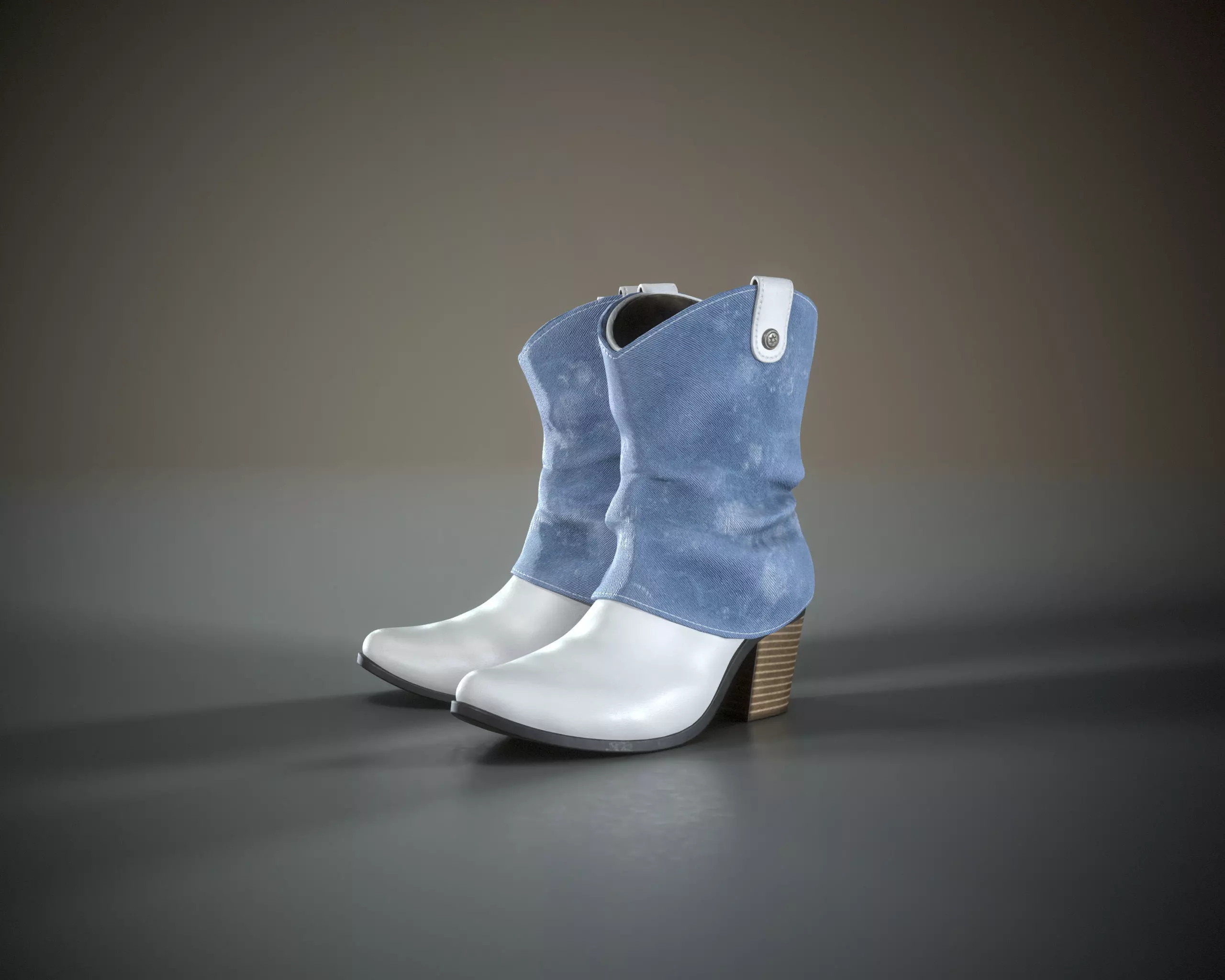 Denim Gaiter Leather Boots Low-poly 3D model