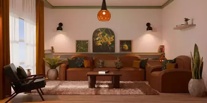 Archviz Living Room 2 Scene and Lighting 3D model