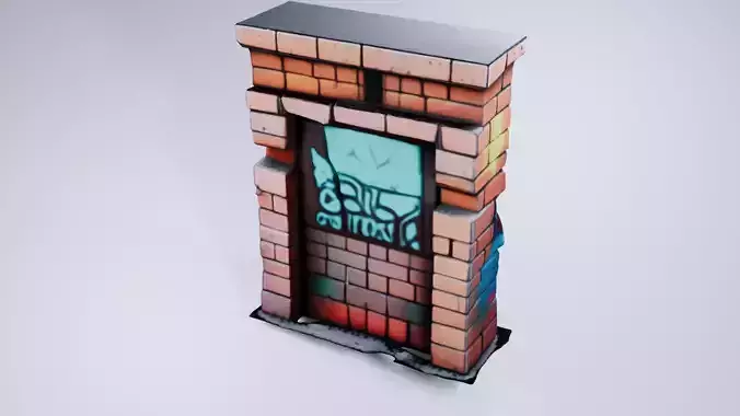 Low Poly Brick Wall - Stylized Urban 3D Model