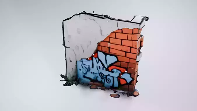 Damaged Brick Wall - Low Poly Stylized 3D Model