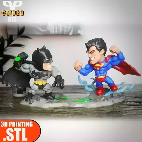 Batman vs Superman Chibi STL for 3D Printing ChibiSTL 3DXM 3D print model