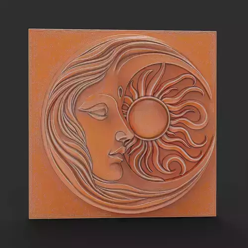 Sun And Moon Wall Art Bohemian Square Medallion Panel DIY 3D print model