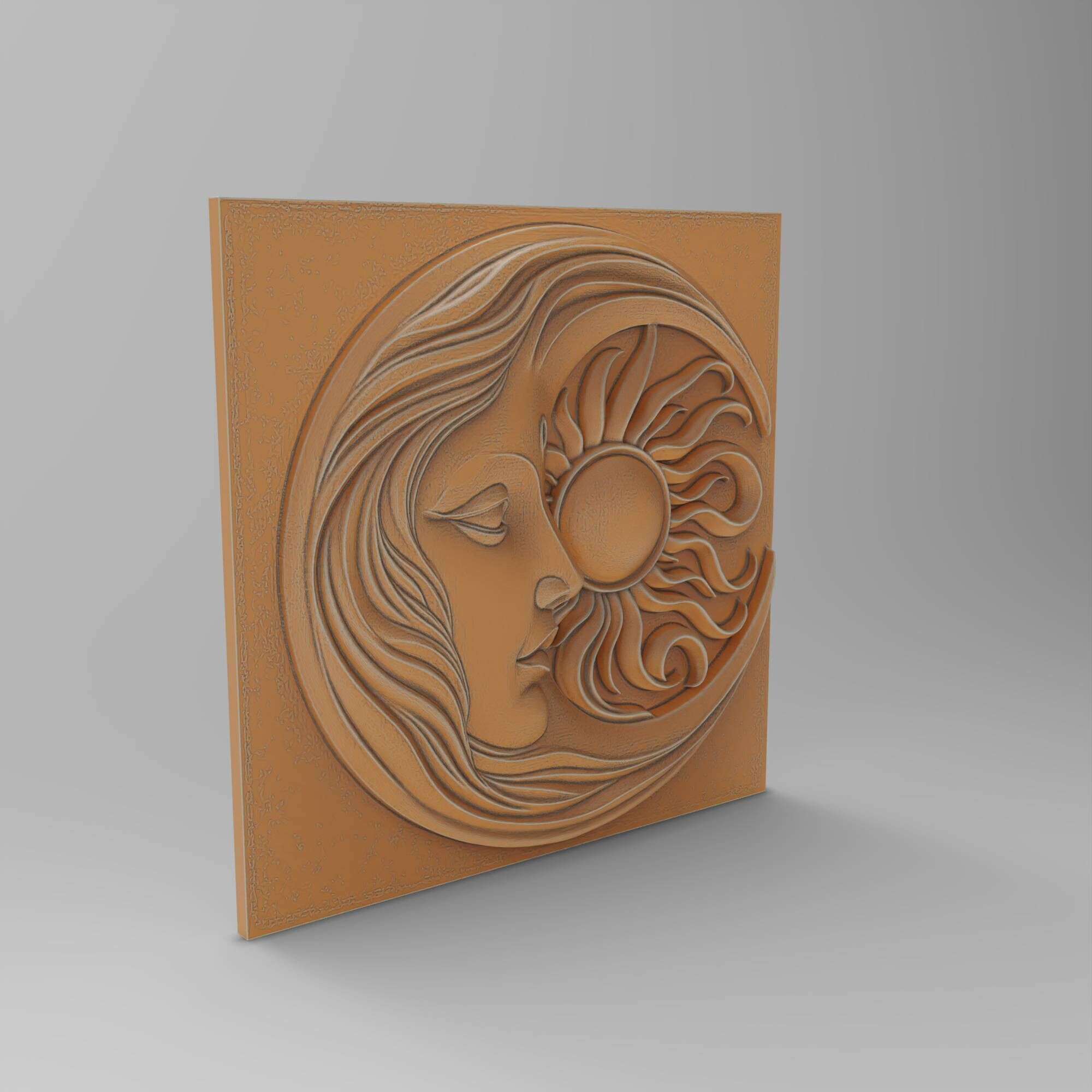 Sun And Moon Wall Art Bohemian Square Medallion Panel DIY 3D print model_2