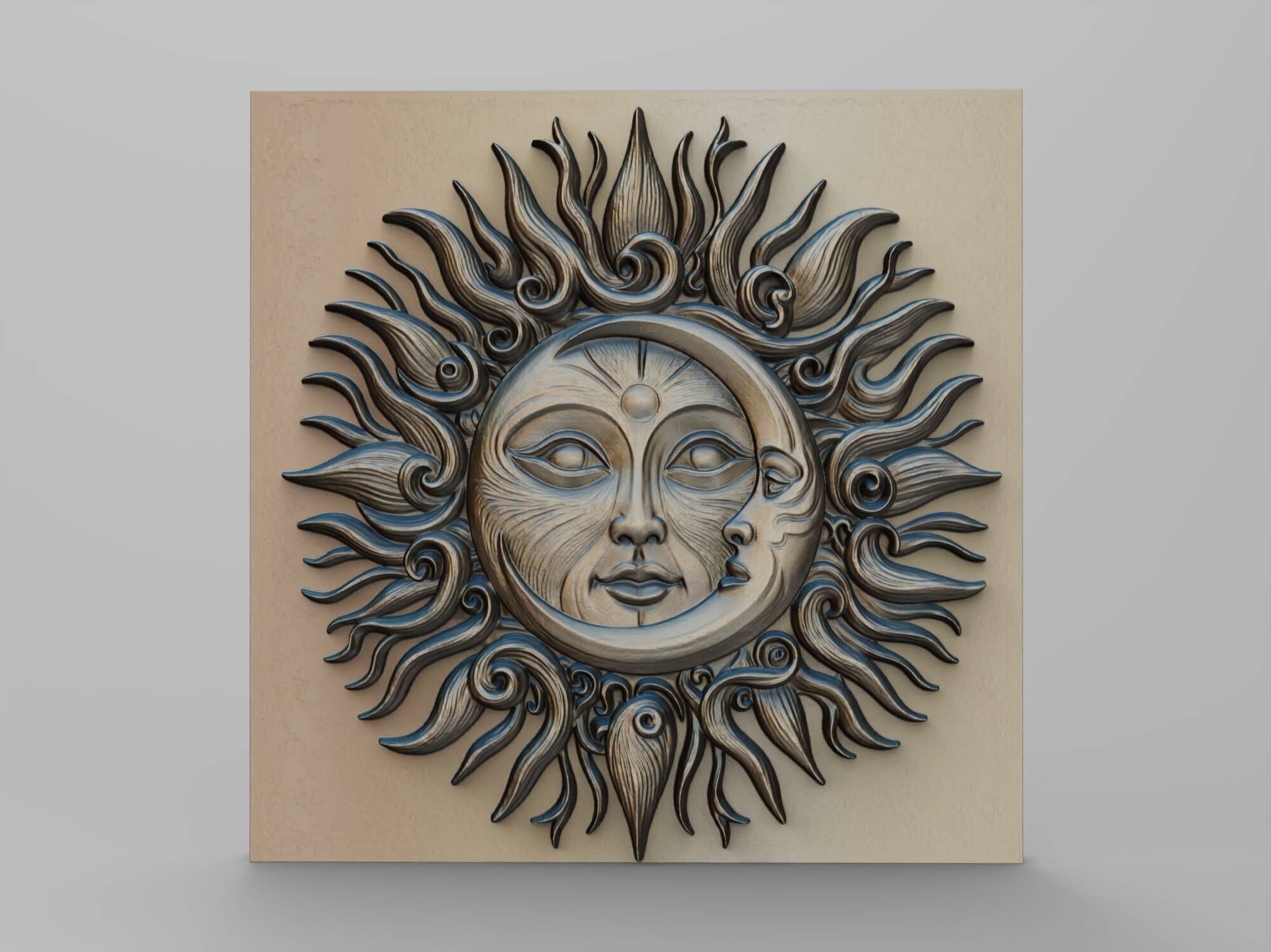 Sun And Moon Wall Art Medallion Home Decor Boho Architectural 3D print model_5