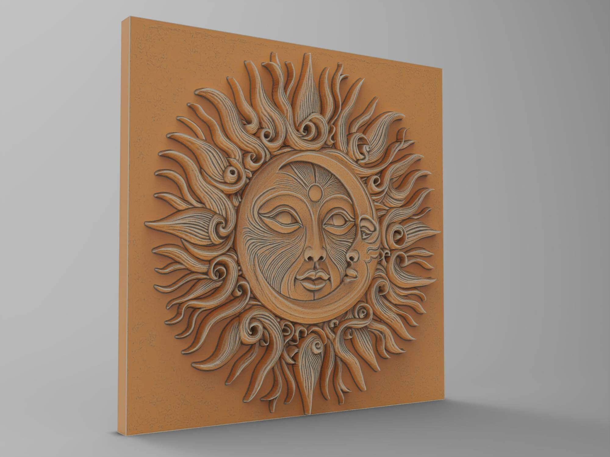 Sun And Moon Wall Art Medallion Home Decor Boho Architectural 3D print model_4