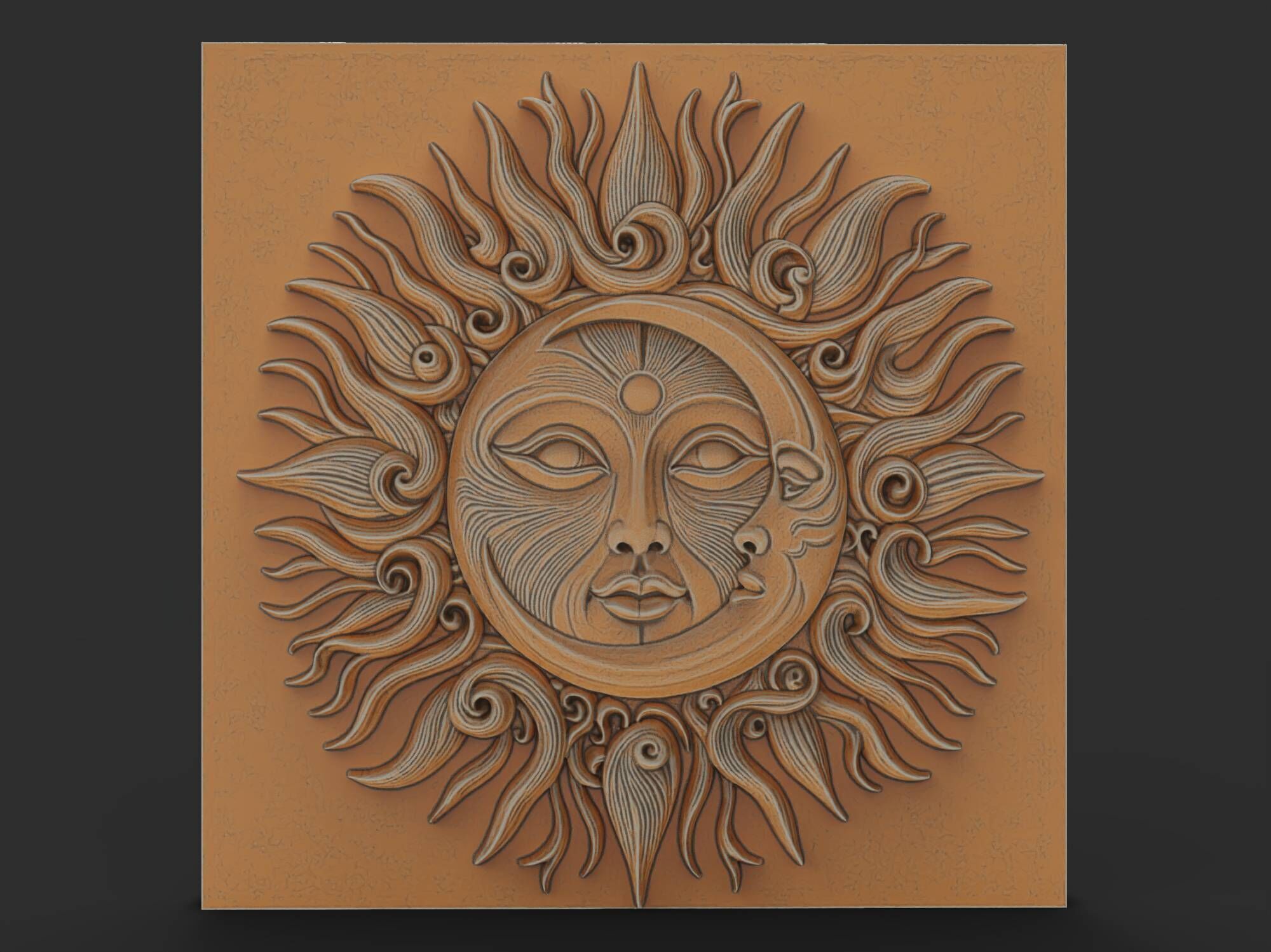Sun And Moon Wall Art Medallion Home Decor Boho Architectural 3D print model_3