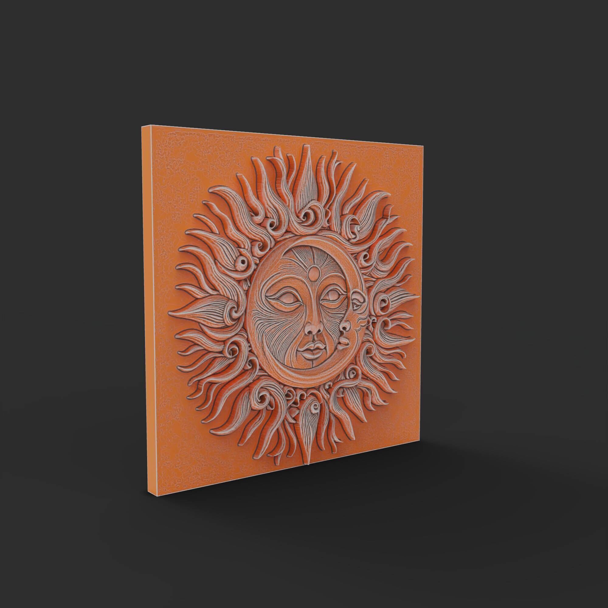 Sun And Moon Wall Art Medallion Home Decor Boho Architectural 3D print model_1
