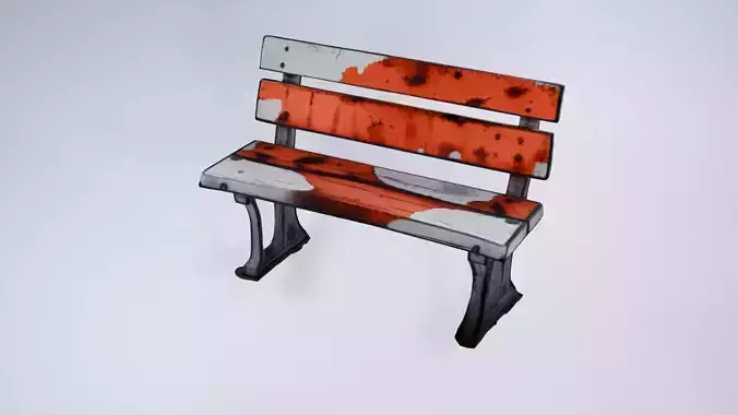 Stylized Park Bench - Low Poly Urban Scene Prop 3D model