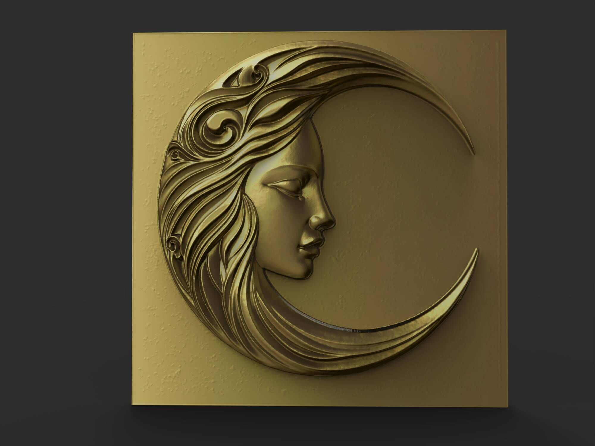 Moon Face Square Wall Art Plaque Medallion Celestial Bas Relief 3D print model_9