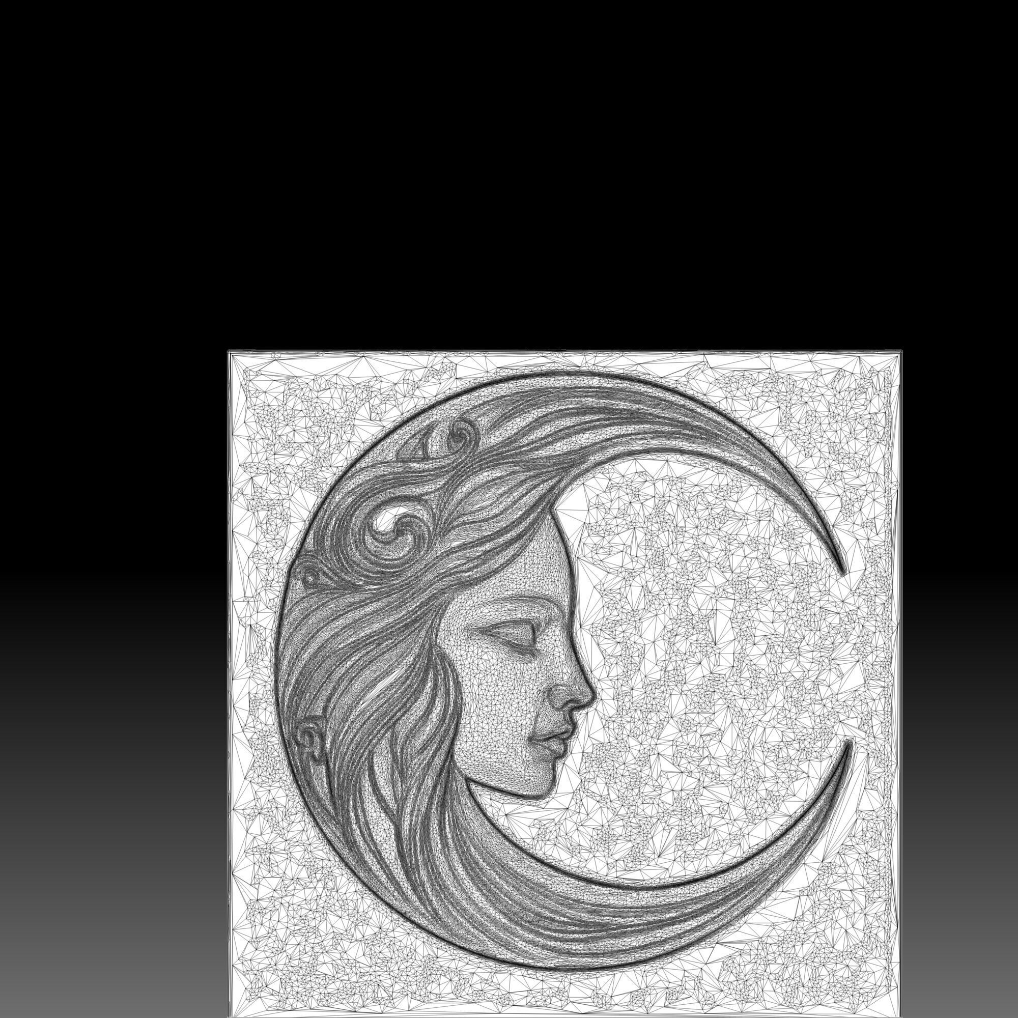 Moon Face Square Wall Art Plaque Medallion Celestial Bas Relief 3D print model_11