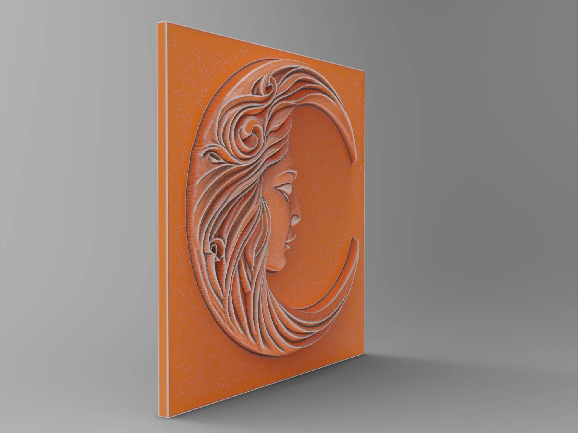 Moon Face Square Wall Art Plaque Medallion Celestial Bas Relief 3D print model_4