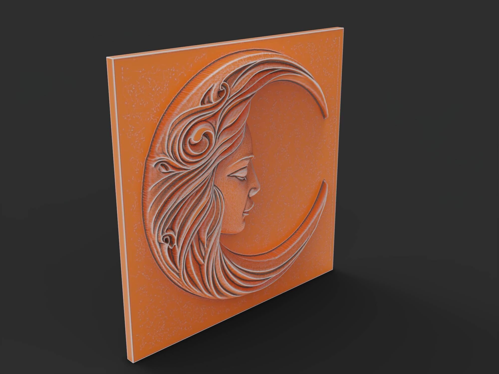 Moon Face Square Wall Art Plaque Medallion Celestial Bas Relief 3D print model_6