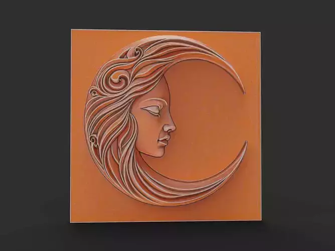 Moon Face Square Wall Art Plaque Medallion Celestial Bas Relief 3D print model