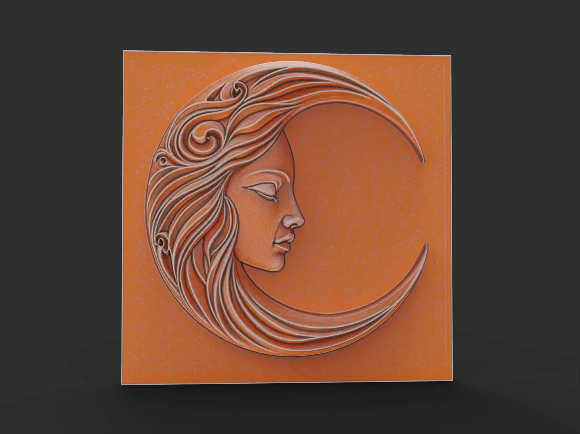 Moon Face Square Wall Art Plaque Medallion Celestial Bas Relief 3D print model_0