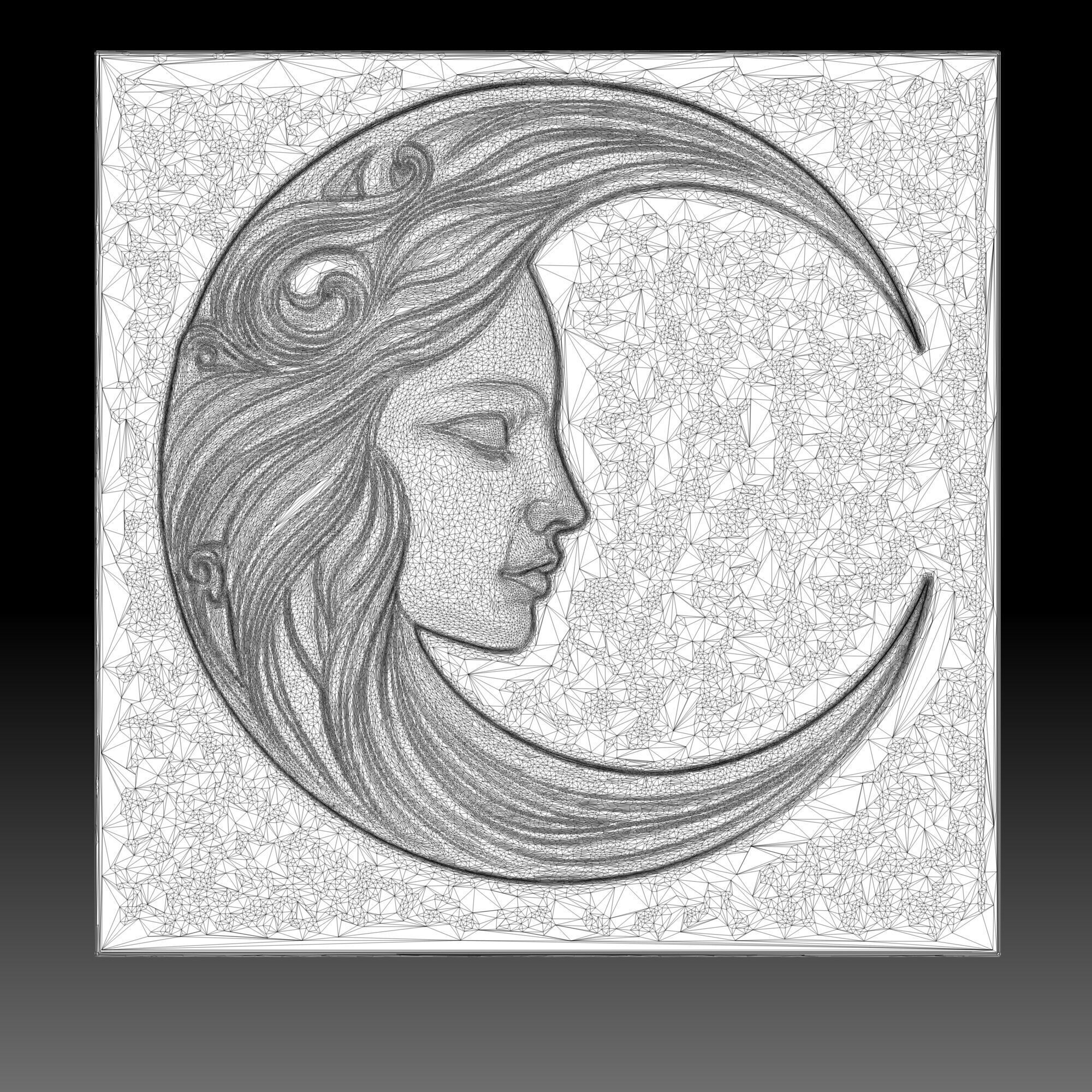 Moon Face Square Wall Art Plaque Medallion Celestial Bas Relief 3D print model_10