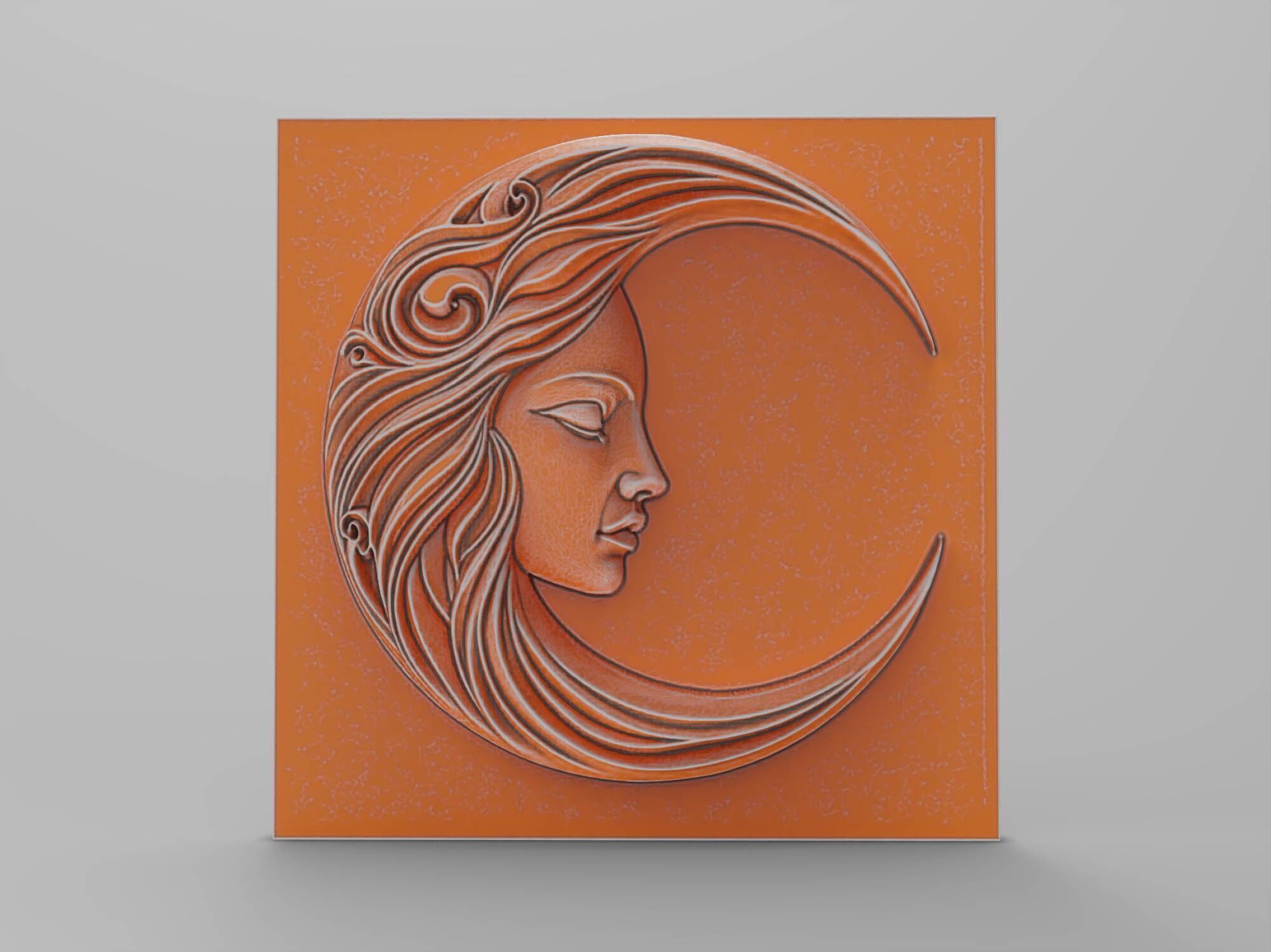 Moon Face Square Wall Art Plaque Medallion Celestial Bas Relief 3D print model_2