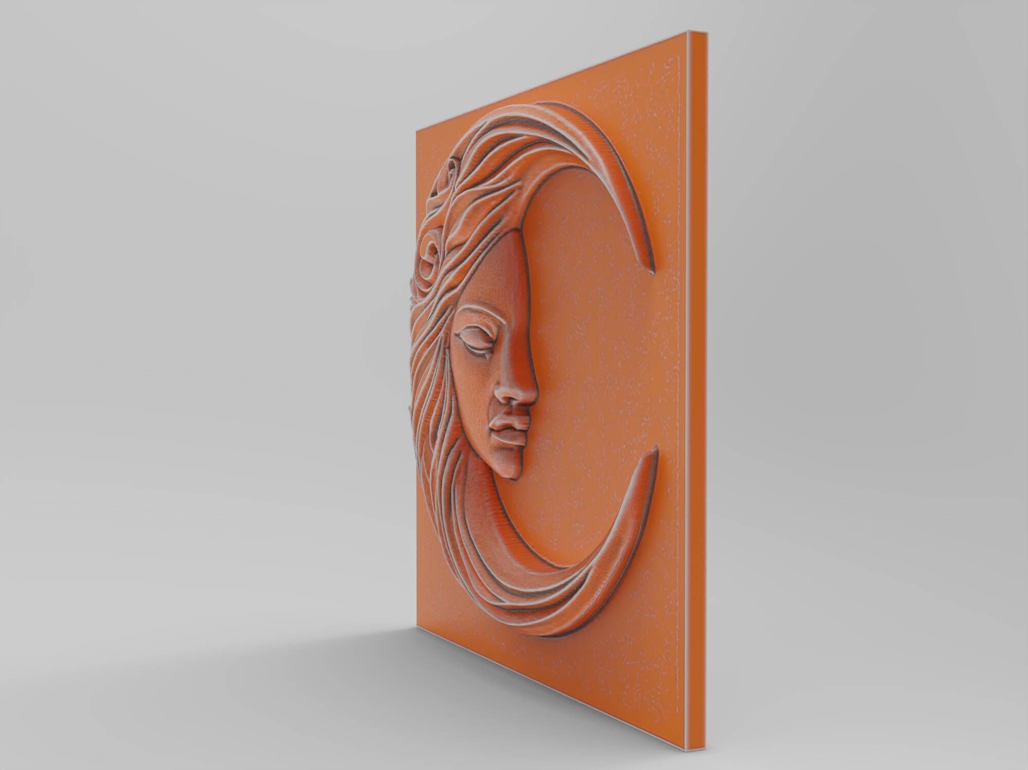 Moon Face Square Wall Art Plaque Medallion Celestial Bas Relief 3D print model_3