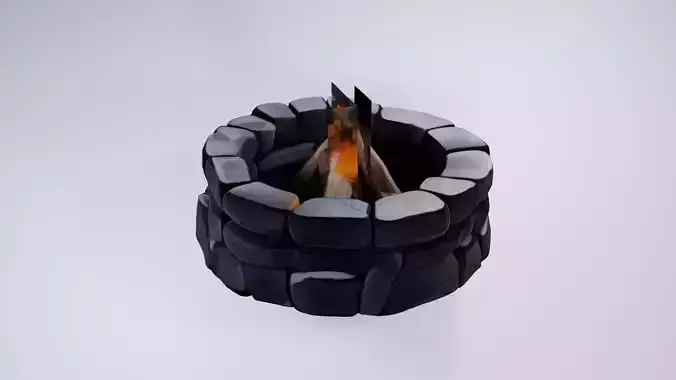 Low Poly Fire Pit - Stylized Outdoor Scene Prop Free 3D model