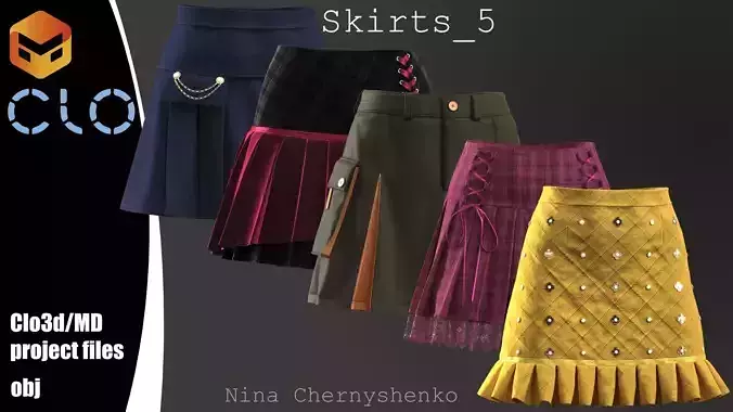 Skirts 5 - Marvelous Designer project and OBJ